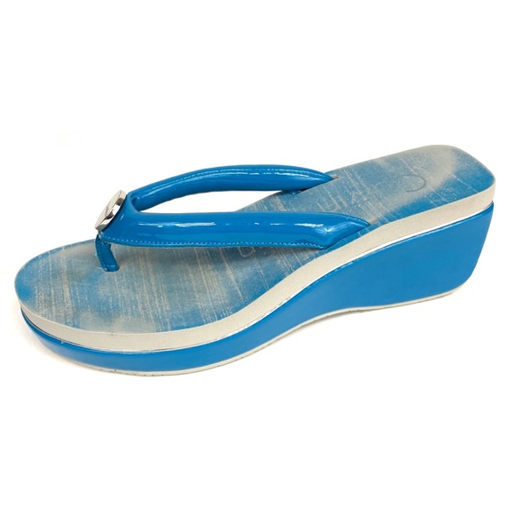 blue wedge flip flops